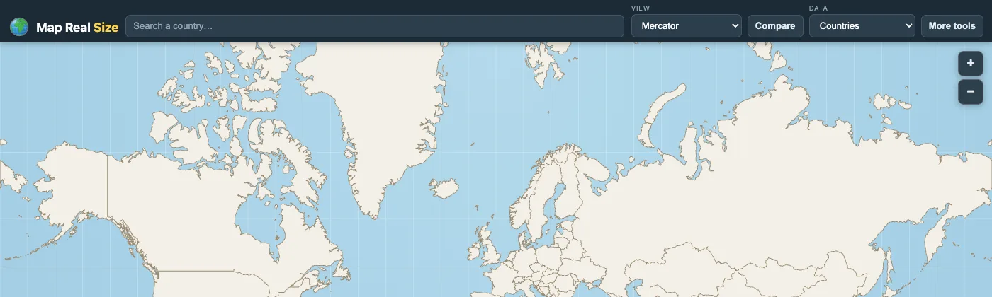 Map Real Size interactive world map comparing country sizes