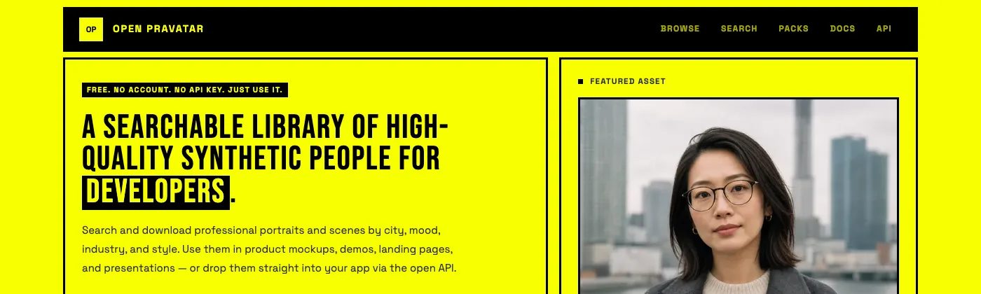 Open Pravatar searchable synthetic people library